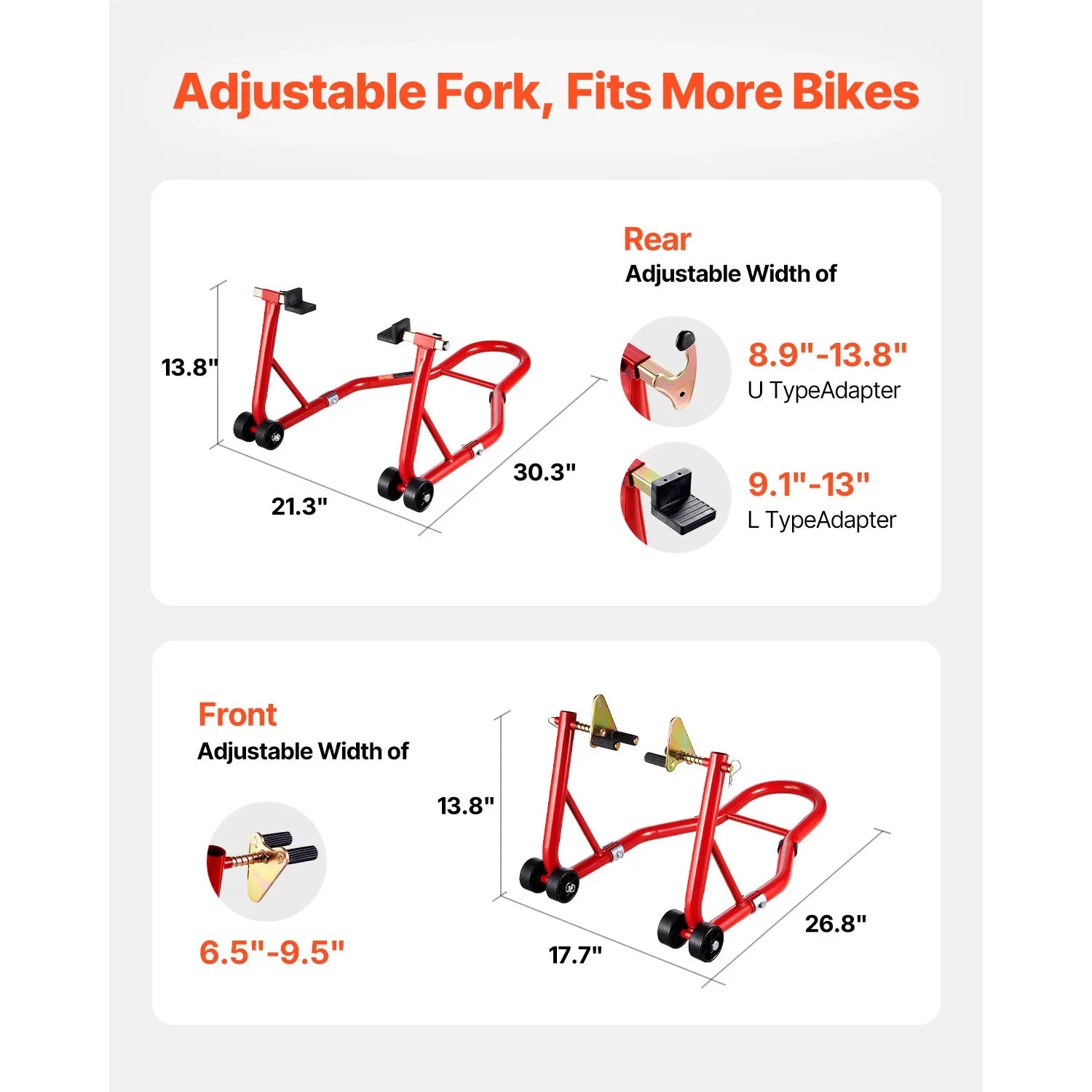 Motorcycle Stand 850lbs Heavy Duty Front Rear Combo Stand Front Wheel Dual-Fork Stand Rear U+L Fork Swingarm Spool Stand Zpaxo