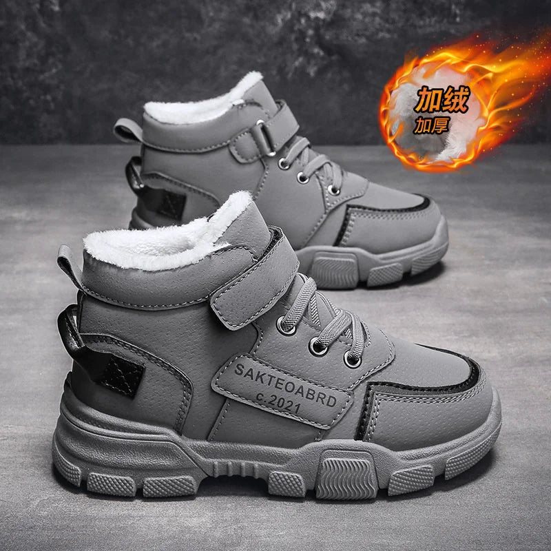 Winter Children's Boots Velvet Warm Boys Girls Shoes Non-slip Zpaxo GRAY 32(insole 20.5cm) China Mainland