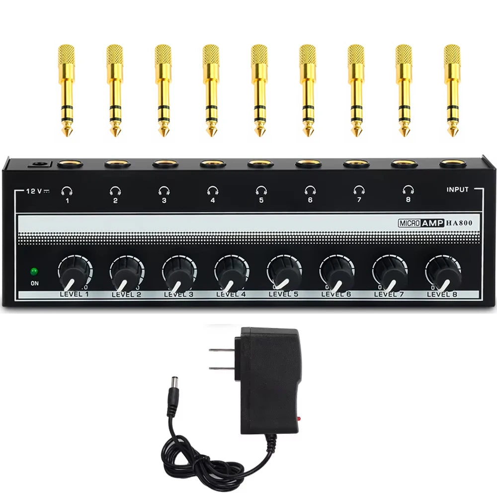 Headphone Amplifier 8 Channels Stereo Audio AMP Ultra-compact Zpaxo US Plug with 6.35mm