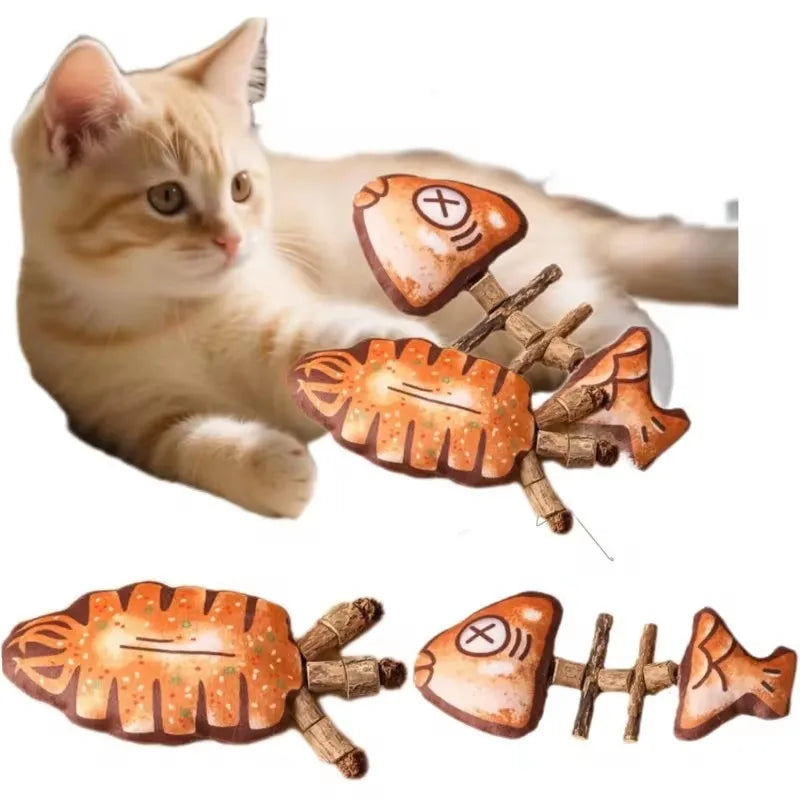 Grilled Fish Squid Cat Chew Toy Silvervine Catnip Interactive Teeth