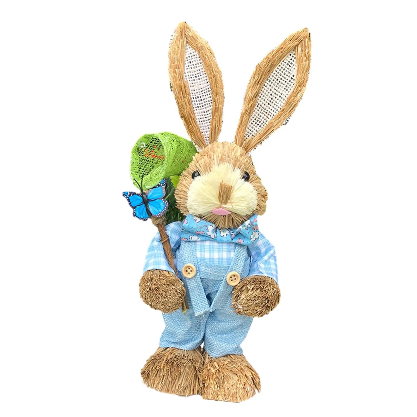 Straw Easter Bunny Statue – 13.78" Standing Rabbit Figurine Easter Bunny Figurine Zpaxo Style D
