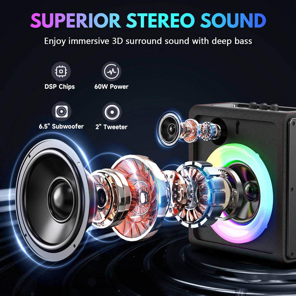 Karaoke Machine Portable Bluetooth Speaker Microphones PA System 2