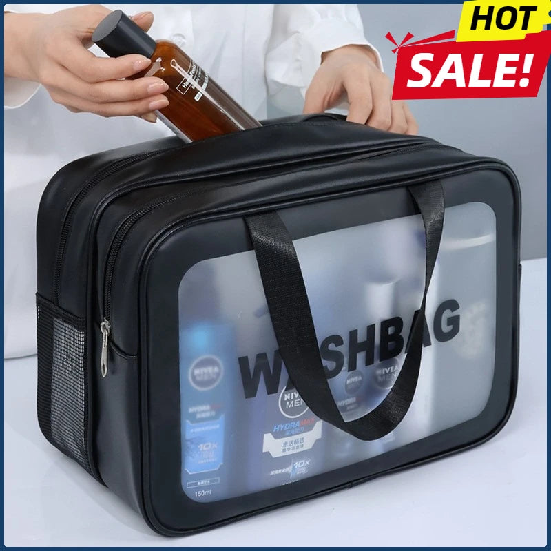 Dry-wet separation double transparent PU makeup bag portable washing bag cosmetic storage bag travel fitness swimming essentials Zpaxo
