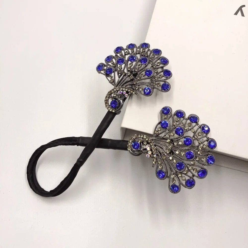 Elegant Peacock Shape Hair Bun Maker Twist Headwear Easy Fast Snap Hairstyle Twist Roll Hair Tool Hair Curler Women Zpaxo Blue