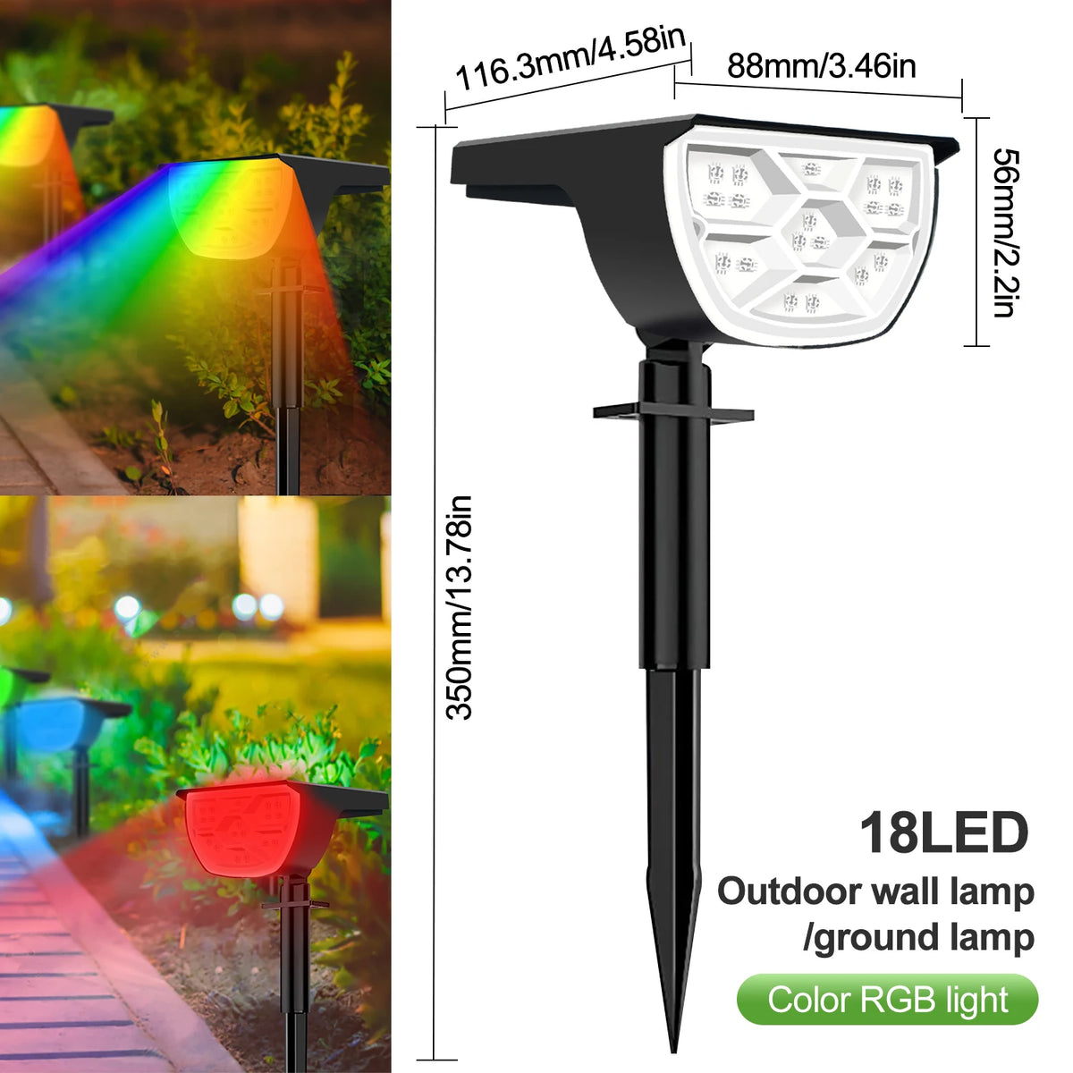 Solar Spot Light Outdoor Color Changing RGB 48/37/20LED Solar Powered Landscape Spotlight Garden Decor Pathway Walkway Christmas Zpaxo 18 LED RGB 4pcs