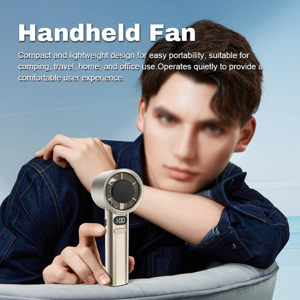 Handheld Fan High-Speed Portable Turbofan USB Rechargeable Electric Fan with Digital Display Support 120-Speeds Infinitely Fan Zpaxo