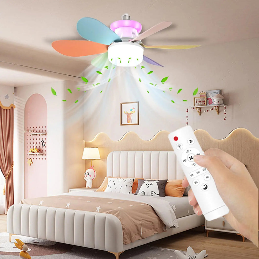 6-Blade LED Ceiling Fan Light RGB Dimmable E27 Detachable Quiet