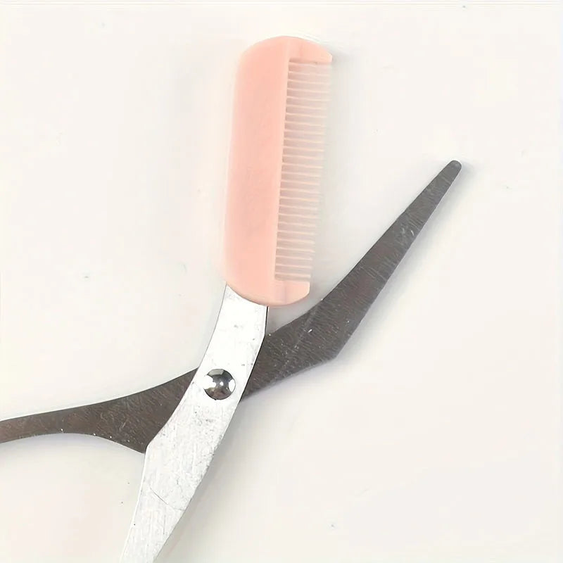 Pink Eyebrow Trimming Scissors with Built-in Comb Stainless Steel Precise Grooming Tool for Women Makeup Beauty Accessories Zpaxo
