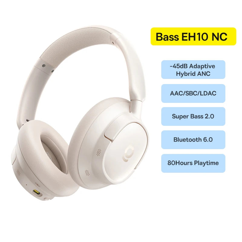 Baseus Bass EH10 NC Wireless Headphones Bluetooth 6 0 Noise Canceling Zpaxo EH10 NC White China Mainland