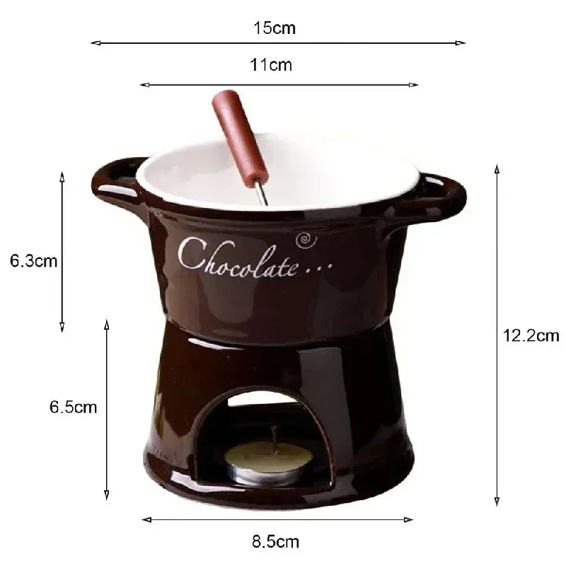 Ceramic Chocolate Melting Mug Set – Chafing Cup with Candle & Fork Ceramic Chocolate Mug Set Zpaxo
