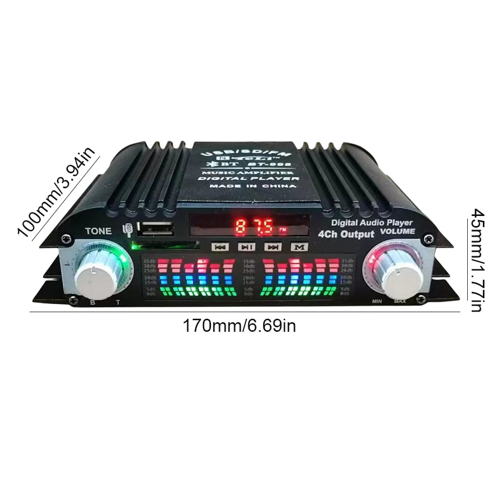 1600W Peak Power Karaoke Player Remote Control Bluetooth-Compatible Home Car Power Amplifier FM USB Mini HIFI Digital Stereo Amp Zpaxo