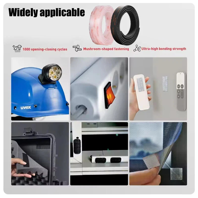 Double Sided Adhesive Mushroom Reclosable Fastener Black& Transparent