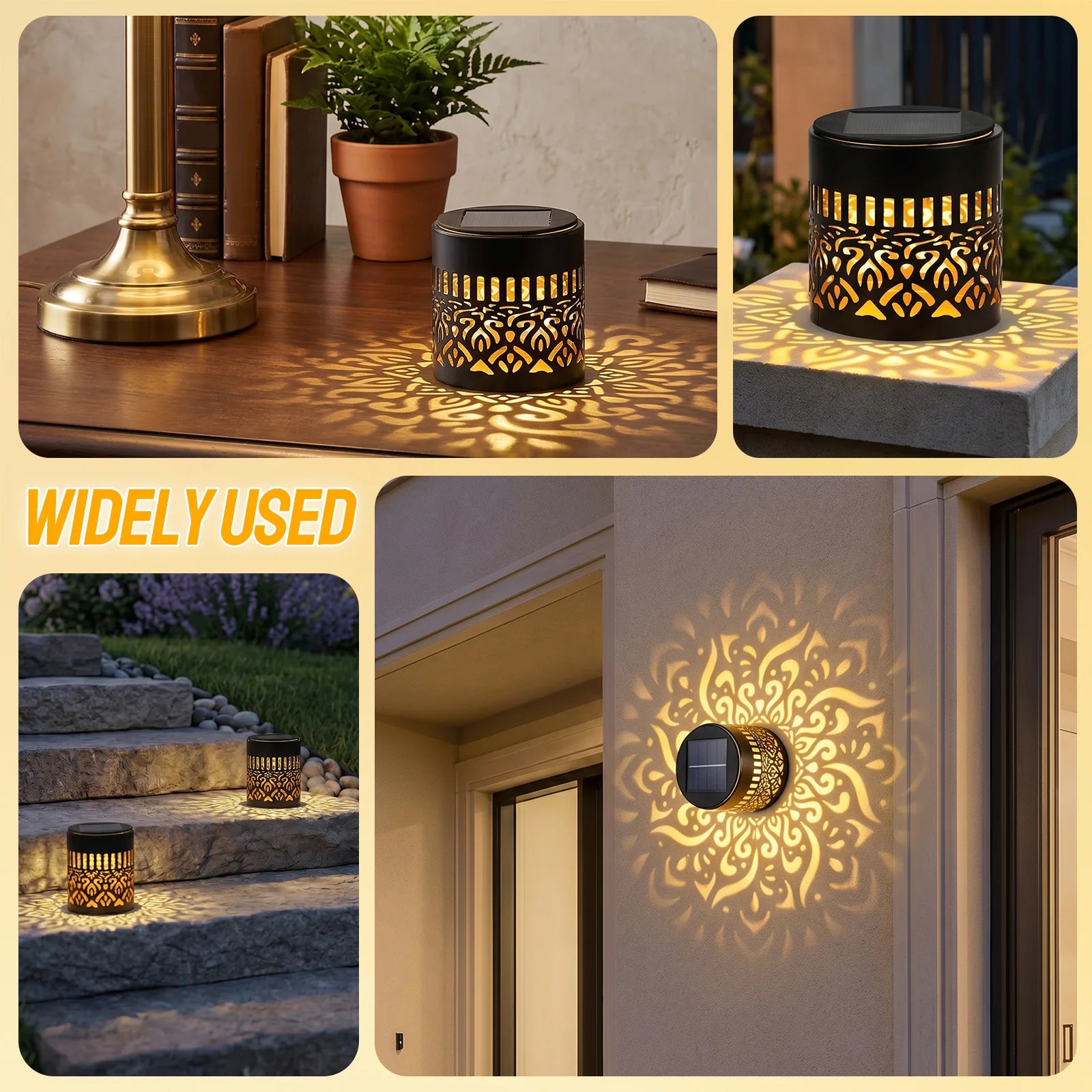 Solar Lights Outdoor Garden Wall Fence Lamps Lantern Hollow Floral Waterproof Iron Landscape Dusk To Dawn For Yard Pathway Step Zpaxo