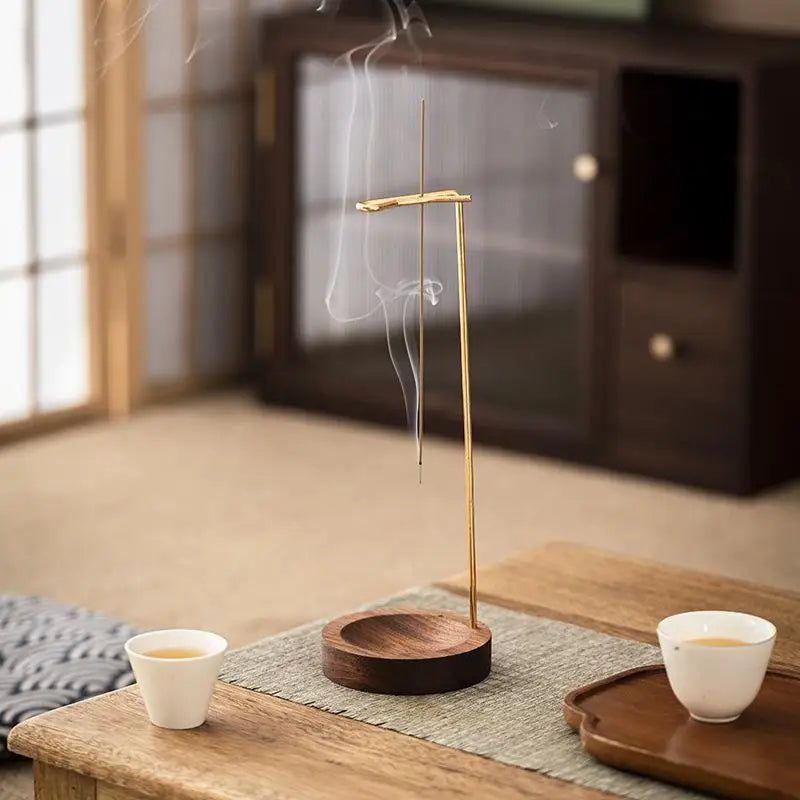 Upside Down Incense Burner – Wood & Metal Anti-Ash Stick Holder