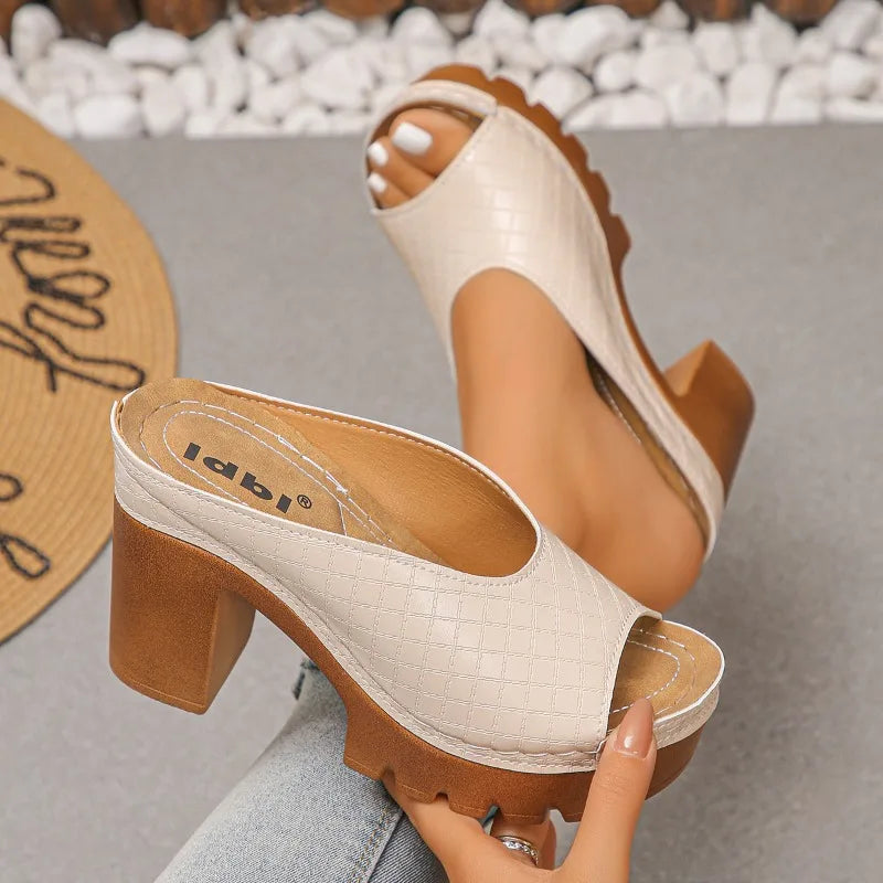 Women's Heel Sandals Elegant Women Fish Mouth Shoes Open Toe Buckle Zpaxo apricot 36