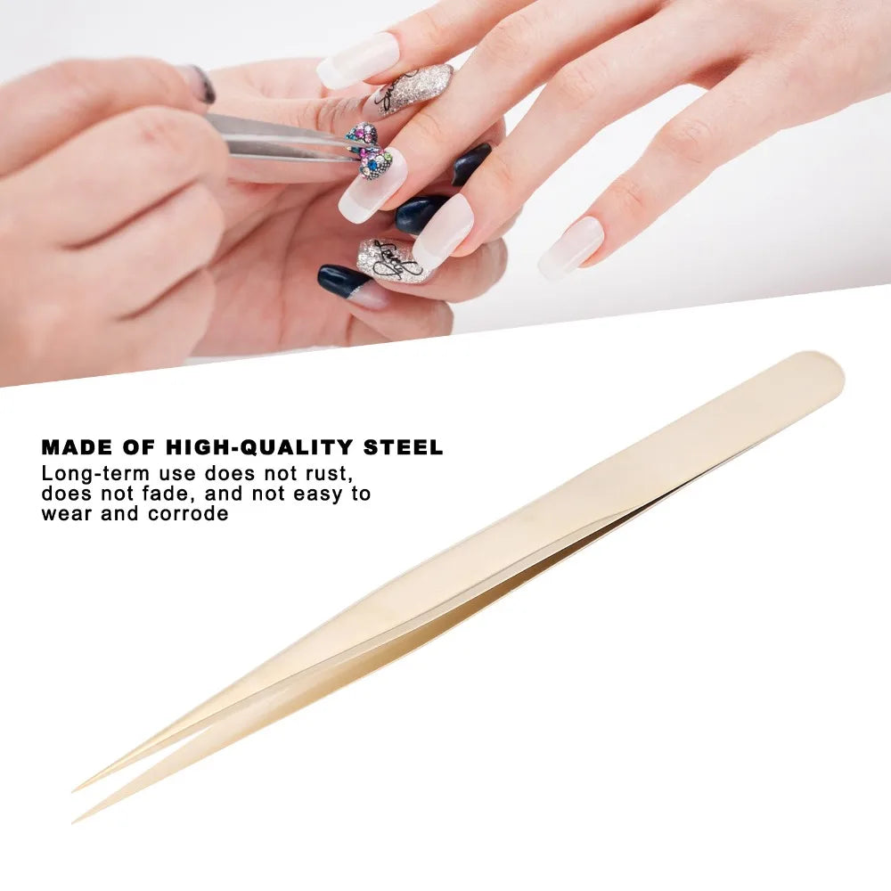 Golden Straight Precision Tweezers Aluminum Alloy Fine Pointed Tips Zpaxo