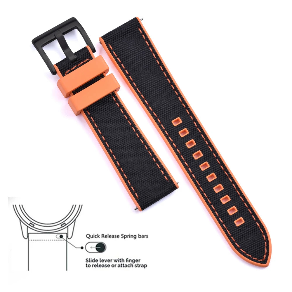 FKM Hybrid Rubber Nylon Watch Strap 20mm 22mm Quick Release