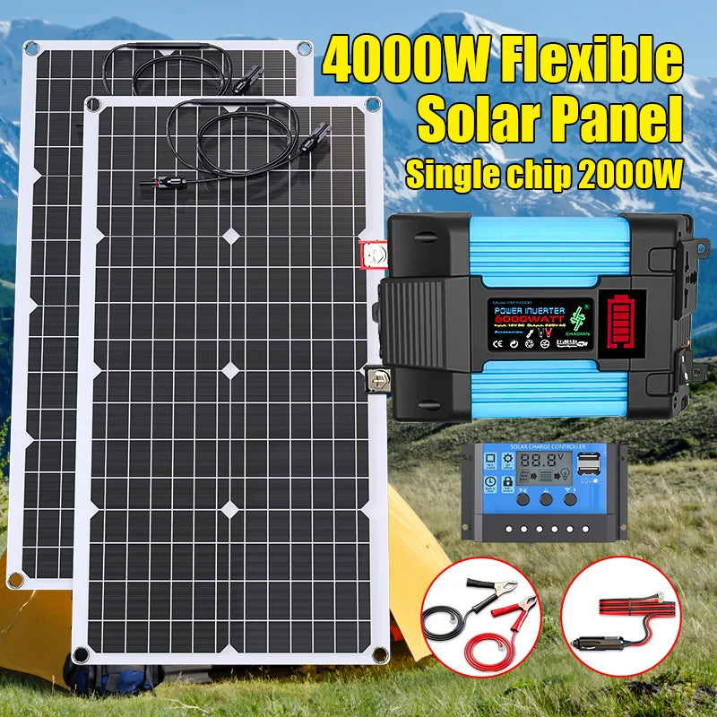 2000W Solar Panel 12V Battery Charger 4000W 110V 220V Inverter Zpaxo