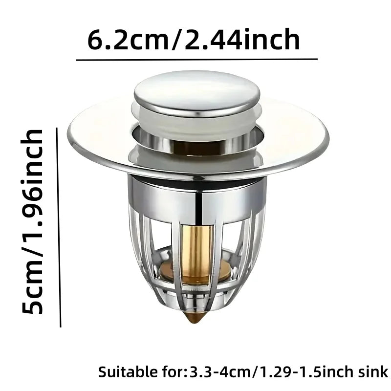 Durable Brass Core Push Sink Drain - Universal Fit, Anti-Backflow & Mosquito Protection Zpaxo silver