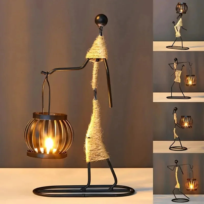 Nordic Metal Candle Holder Abstract Character Handmade Vintage Candlestick for Wedding Home Coffee Shop Table Art Decoration New Zpaxo