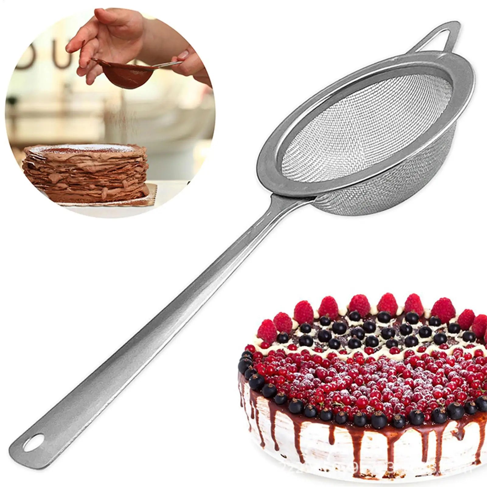 Baking Powder Sifter Stainless Steel Wire Fine Mesh Flour Colander