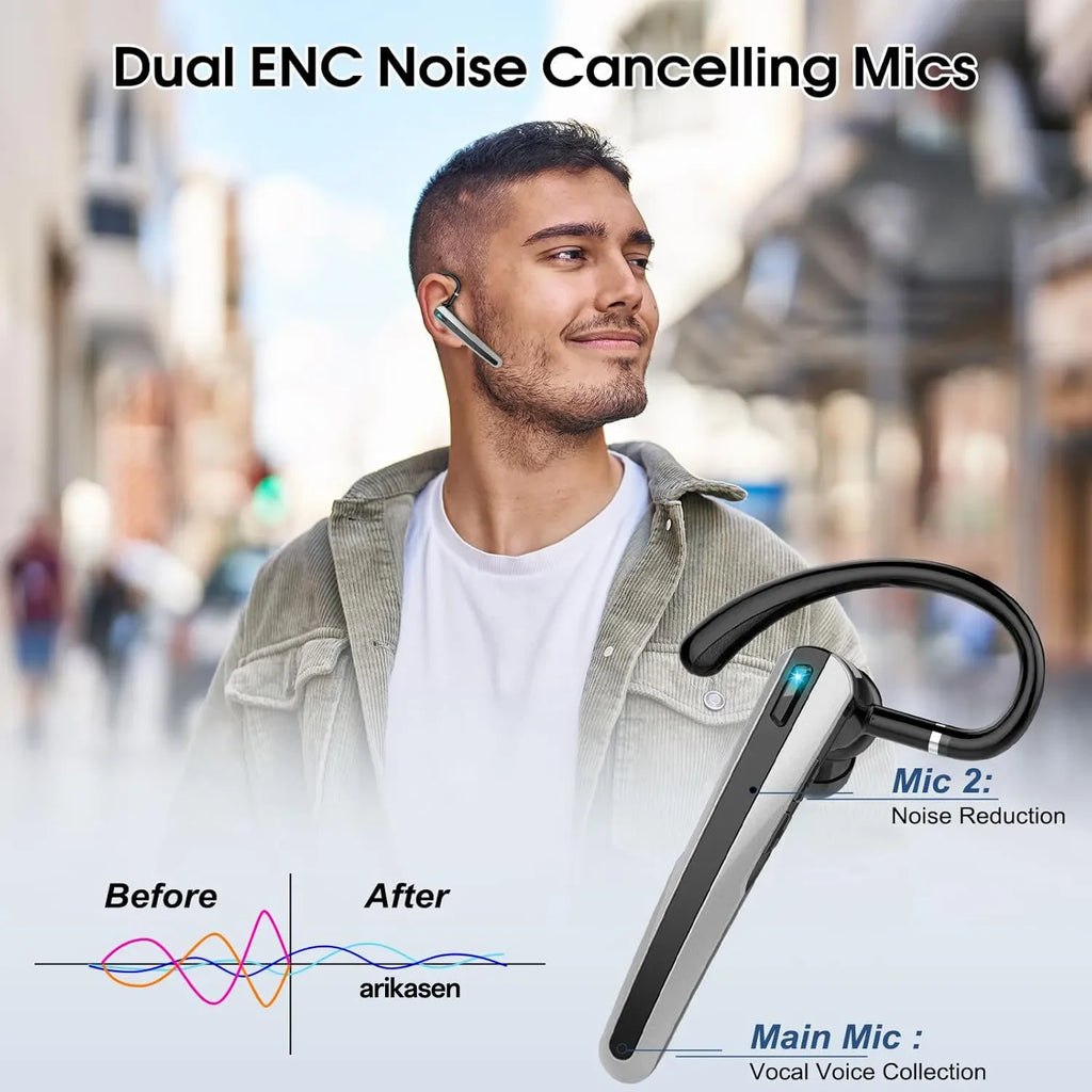 Bluetooth Headset Wireless Earpiece Dual-mic& Noise Canceling V5 4