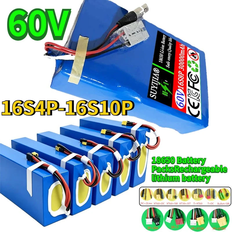 60v 40Ah Lithium Battery Pack 16S4P-16S10P 18650 500-2500W High Power Electric Vehicle Scooter Motorcycle Tricycle 67.2V Charger Zpaxo