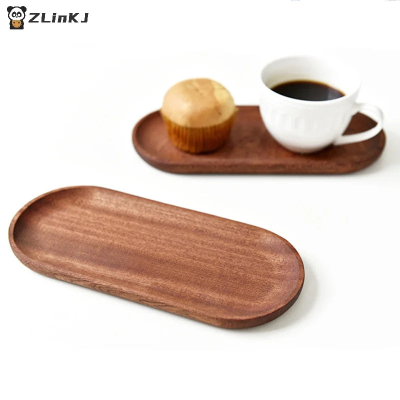 ▶1PCS Wooden Tray - Handmade Dinner Plate for Cake Bread Coffee Tea Serving Ideal for Table Decoration Zpaxo