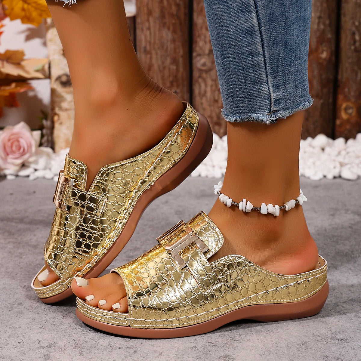 Women Platform Slippers Comfortable Round Shoes Slip Trend Casual Zpaxo