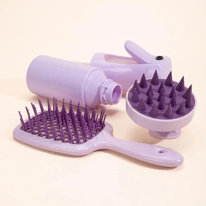 Shampoo Brush Scalp Massage Spray Bottle Dispenser Bottle Hollow Comb Styling Comb Hair Set Zpaxo