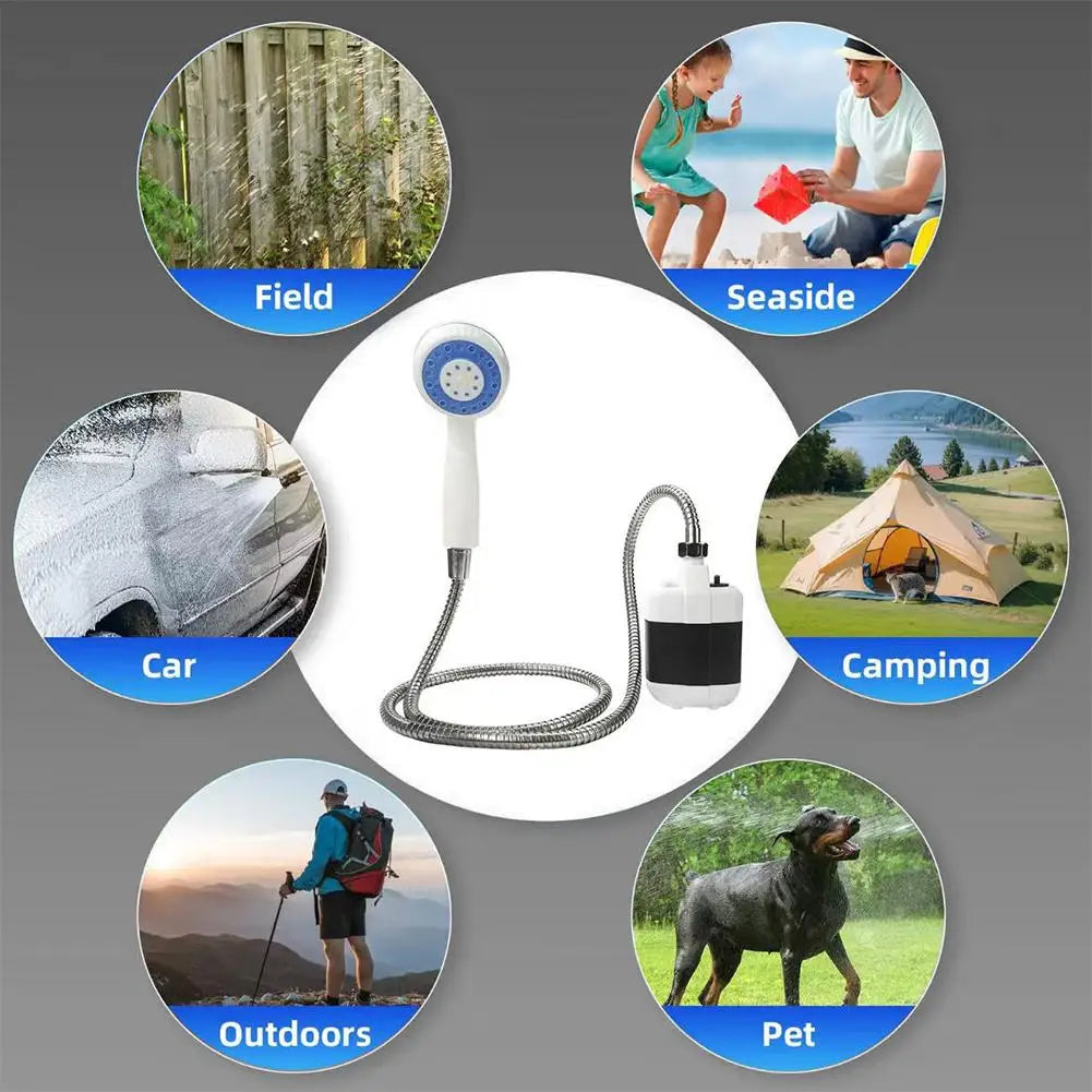 Waterproof Portable Electric Camping Shower USB Rechargeable Pump Shower Head for Hiking Beach Pet Bathing Car Washing Zpaxo