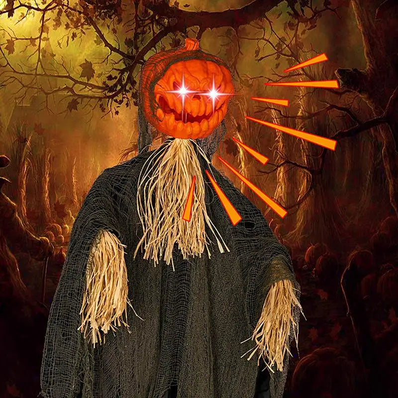 2023 Halloween Hanging Pumpkin Scarecrow Glowing Eyes Scary Voice