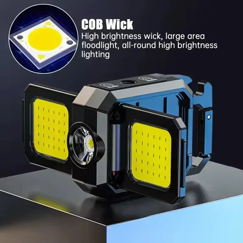 COB LED Keychain Flashlight – 90° Foldable Rechargeable Work Light