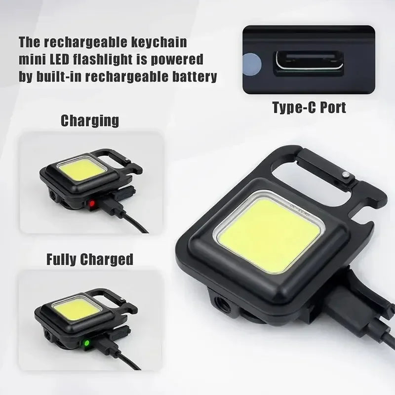 1500LM COB LED Keychain Flashlight – USB Rechargeable & Waterproof