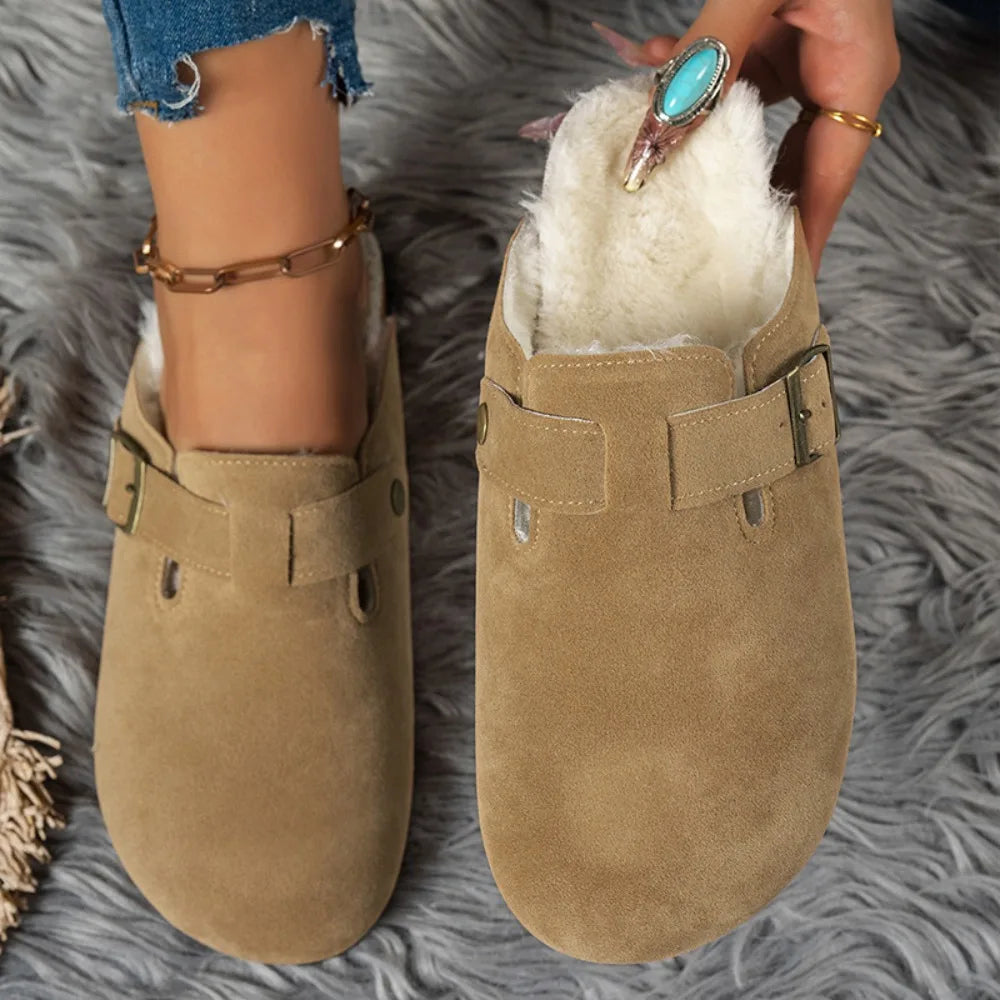 Fur Lined Clogs Women Men Winter Fuzzy Cork Slippers Mules Short