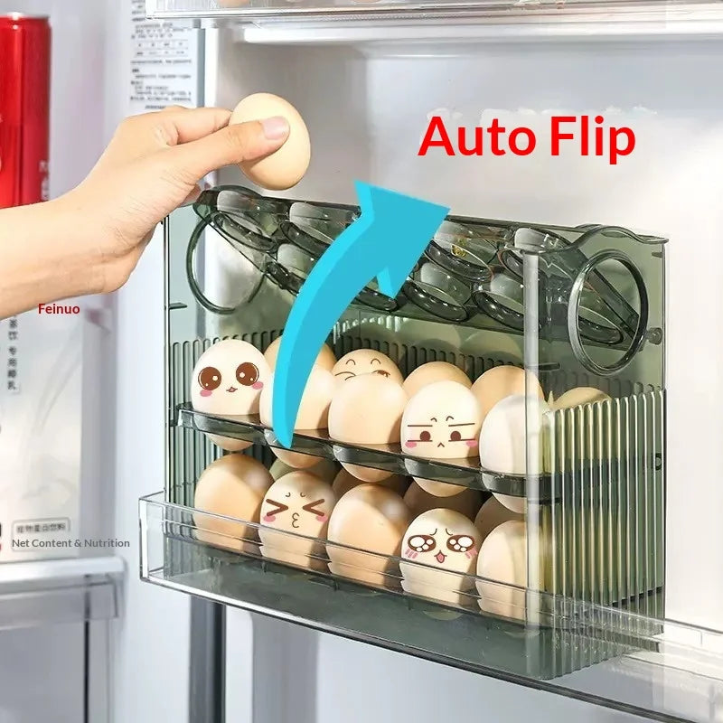 Auto-Flip Fridge Egg Tray – Side Door Egg Storage Box Egg Storage Organizer Zpaxo