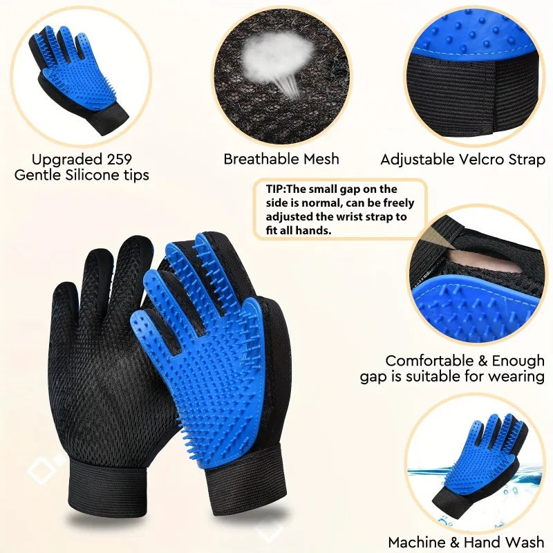 2-in-1 Pet Grooming Gloves Silicone Massage Hair Removal Dogs&cats