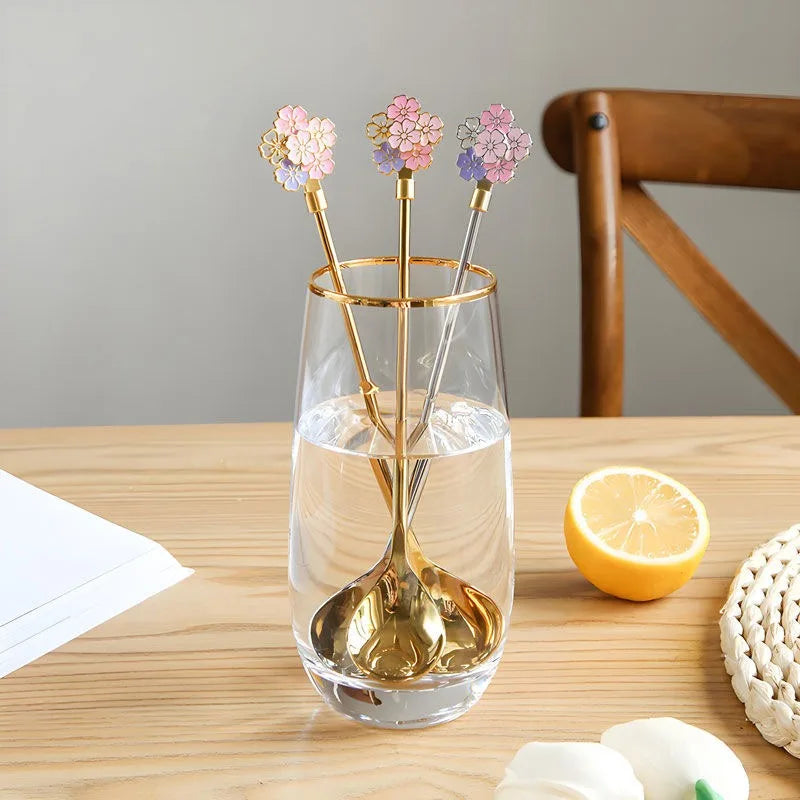 Japanese Cherry Blossom Stainless Steel Long Dessert Spoon Dessert Spoon Zpaxo