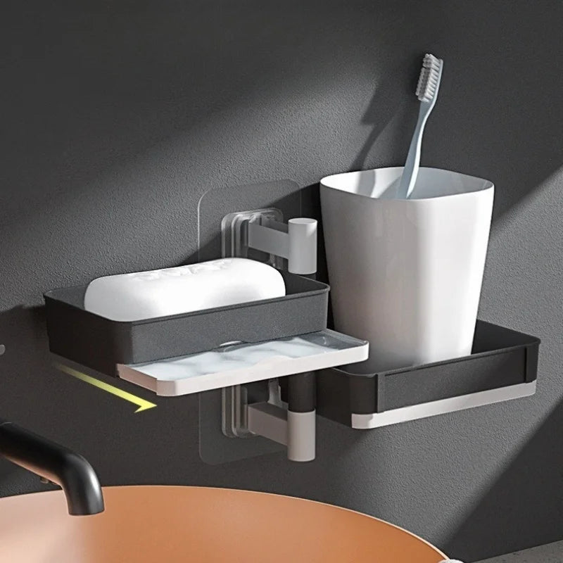 Rotary soap box Soap box perforation-free wall mounted drain storage rack multi-function dry and wet separation Zpaxo 2 floors