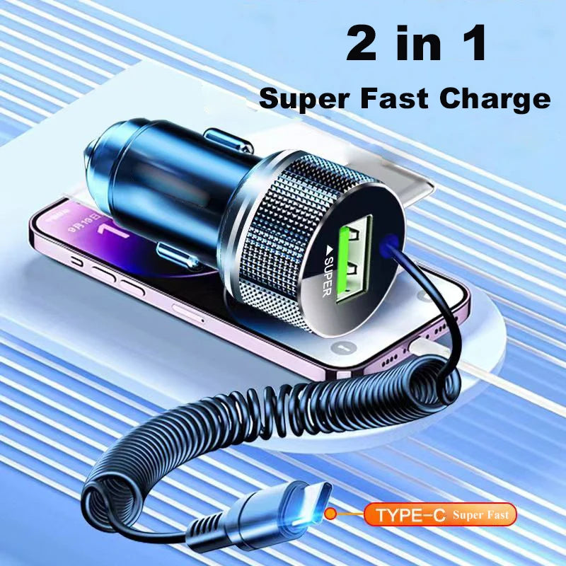 EDEBA Metal USB Car Charger C Cable 12V Fast Charging Vehicle Adapter
