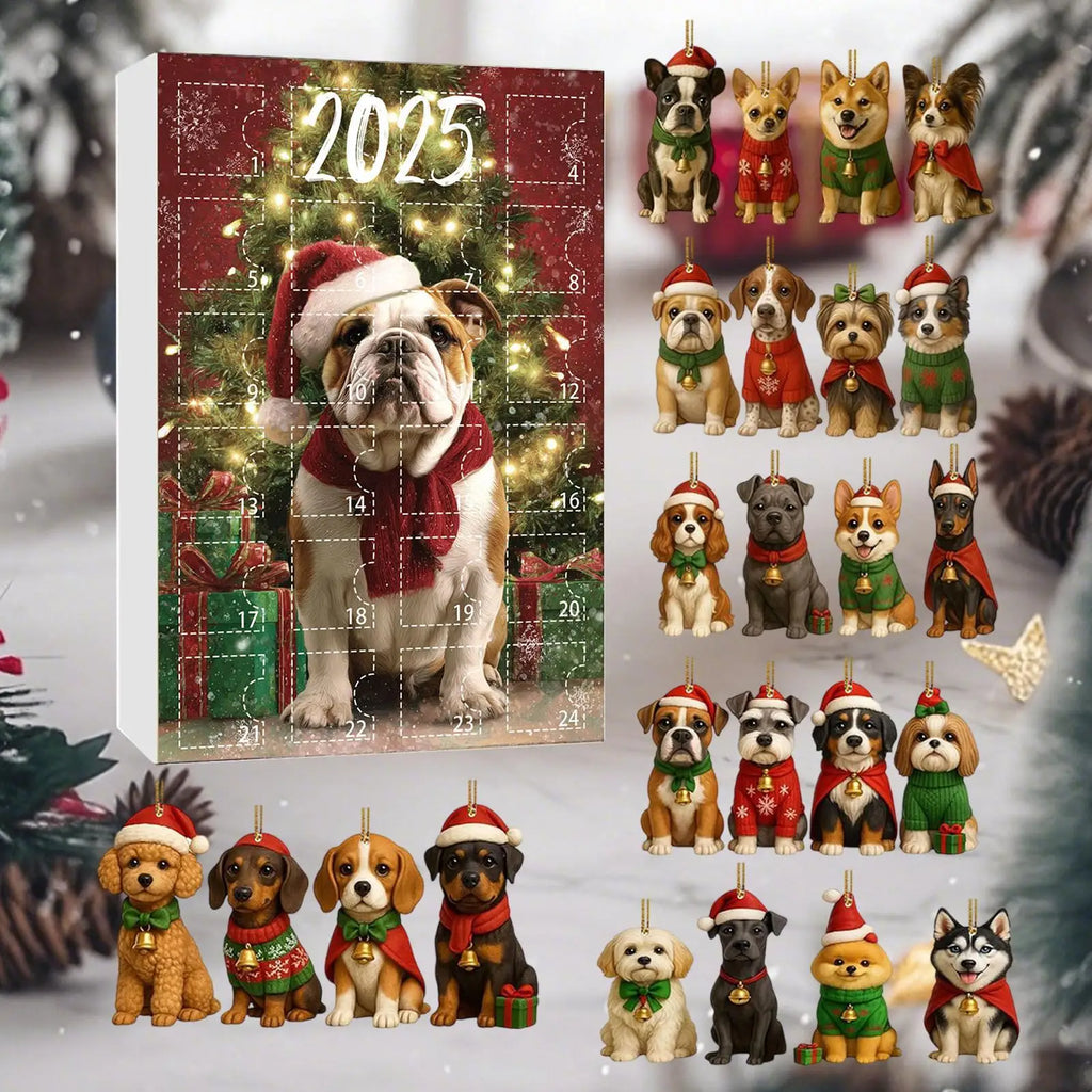 Dog Advent Calendar 24 Days Countdown 2D Acrylic Christmas Ornaments