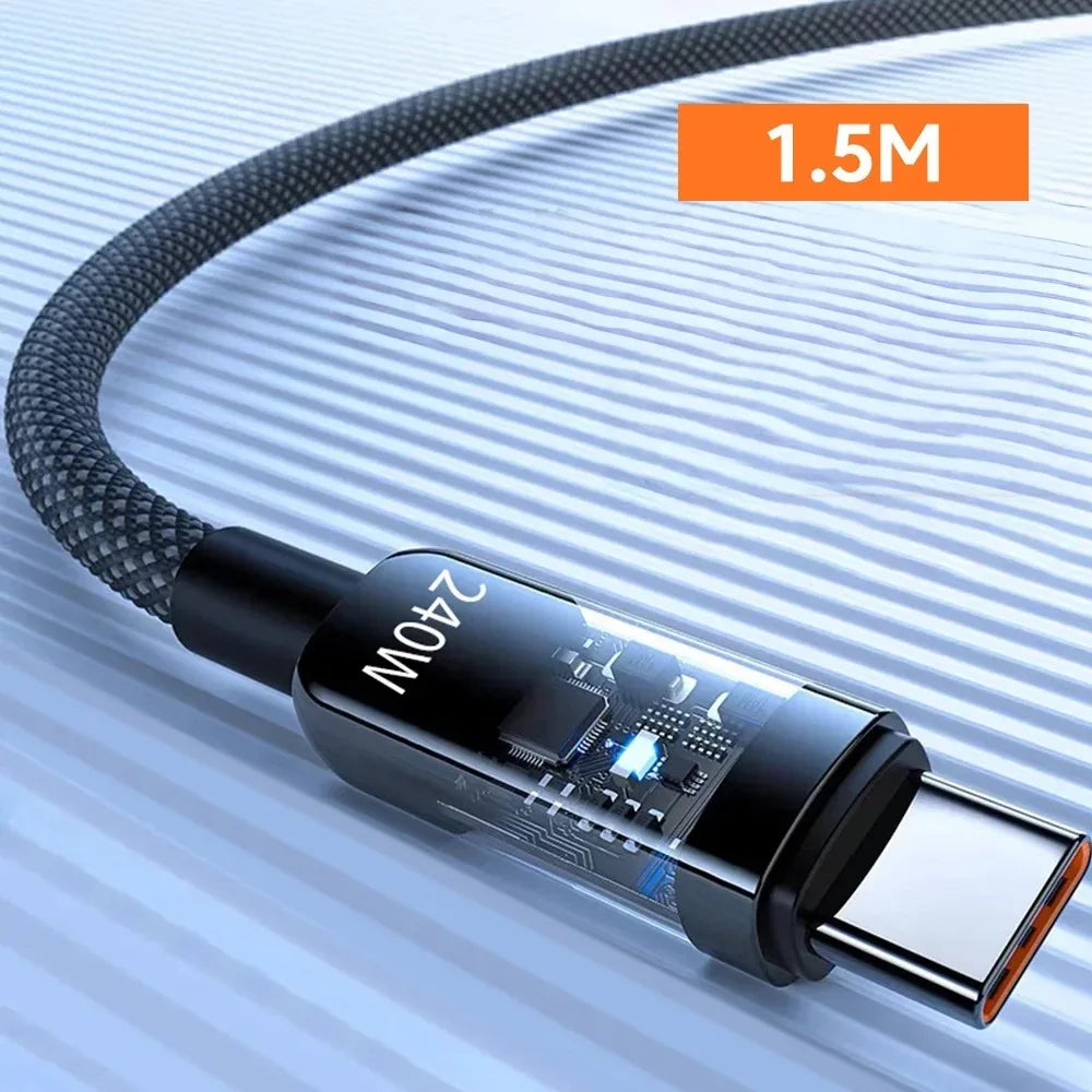 240W USB-C Fast Charging Cable – QC 3.0, LED & PD Universal USB-C Charging Cable Zpaxo 1.5m