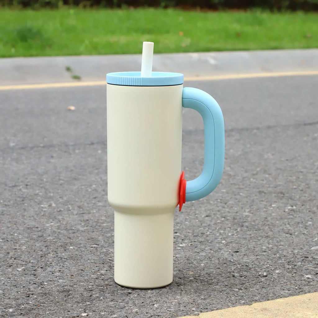 Stainless Steel Insulated Ice Cup with Handle & Straw | Large Insulated Tumbler Zpaxo White 40oz