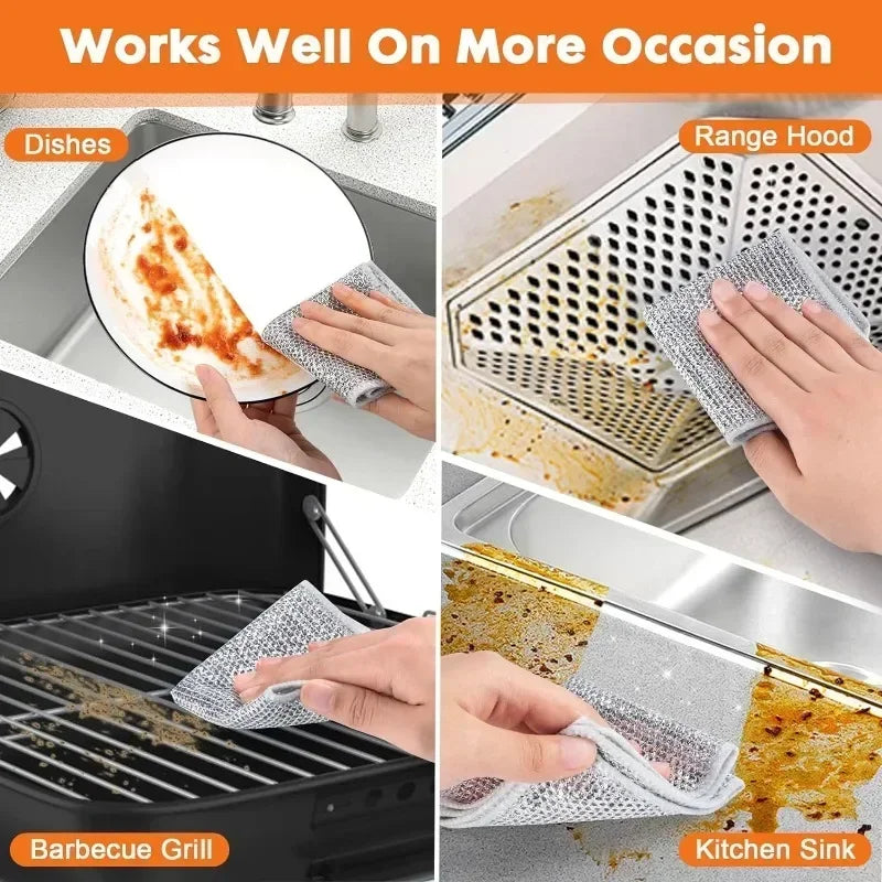 Steel Wire Cleaning Cloths SingleDouble Layer Metal Silver Wire Dishwashing Towels Kitchen Pot Pan Dish Non Stick Oil Rags Cloth Zpaxo