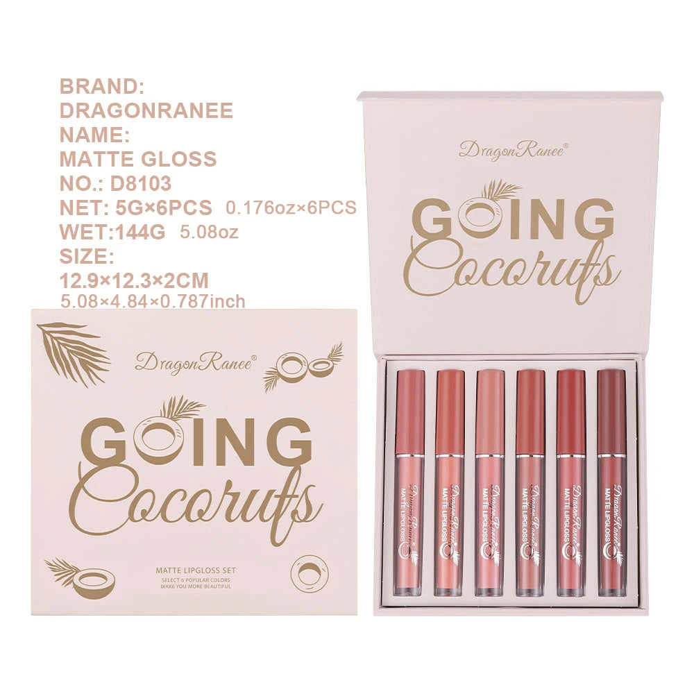 Set of Six Lip Glosses, Matte Matte Lip Glosses, Waterproof, Non-Fading, Non-Stick Lip Glaze, Lipstick, Holiday Gift Lip Gloss Set Zpaxo