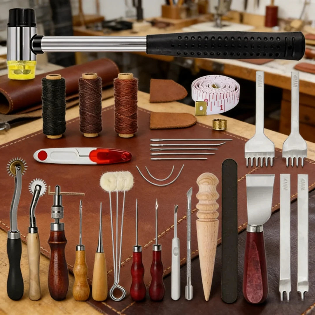 Leather Craft Tool Kit Leather Hand Sewing Repair Kit Stitching Punch Carving Work Groover Set DIY Tool Set Professional Zpaxo leather suit