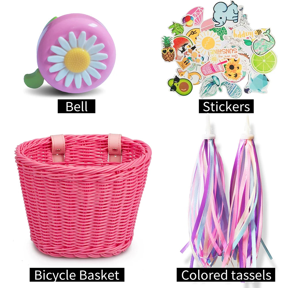 Rainbow Bicycle Basket+bell+tassel+stickers Kid Front Handlebar