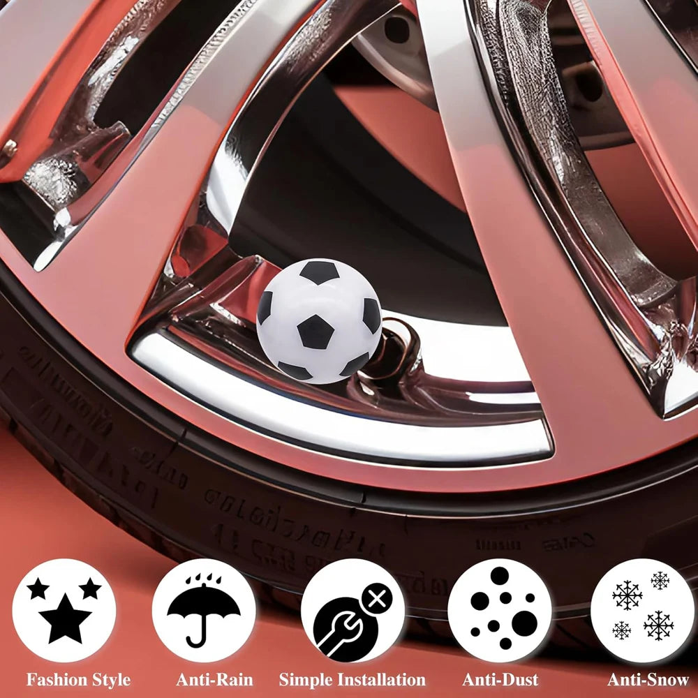 Football Tire Valve Stem Caps – Dustproof 4-Pack | Cars & Bikes