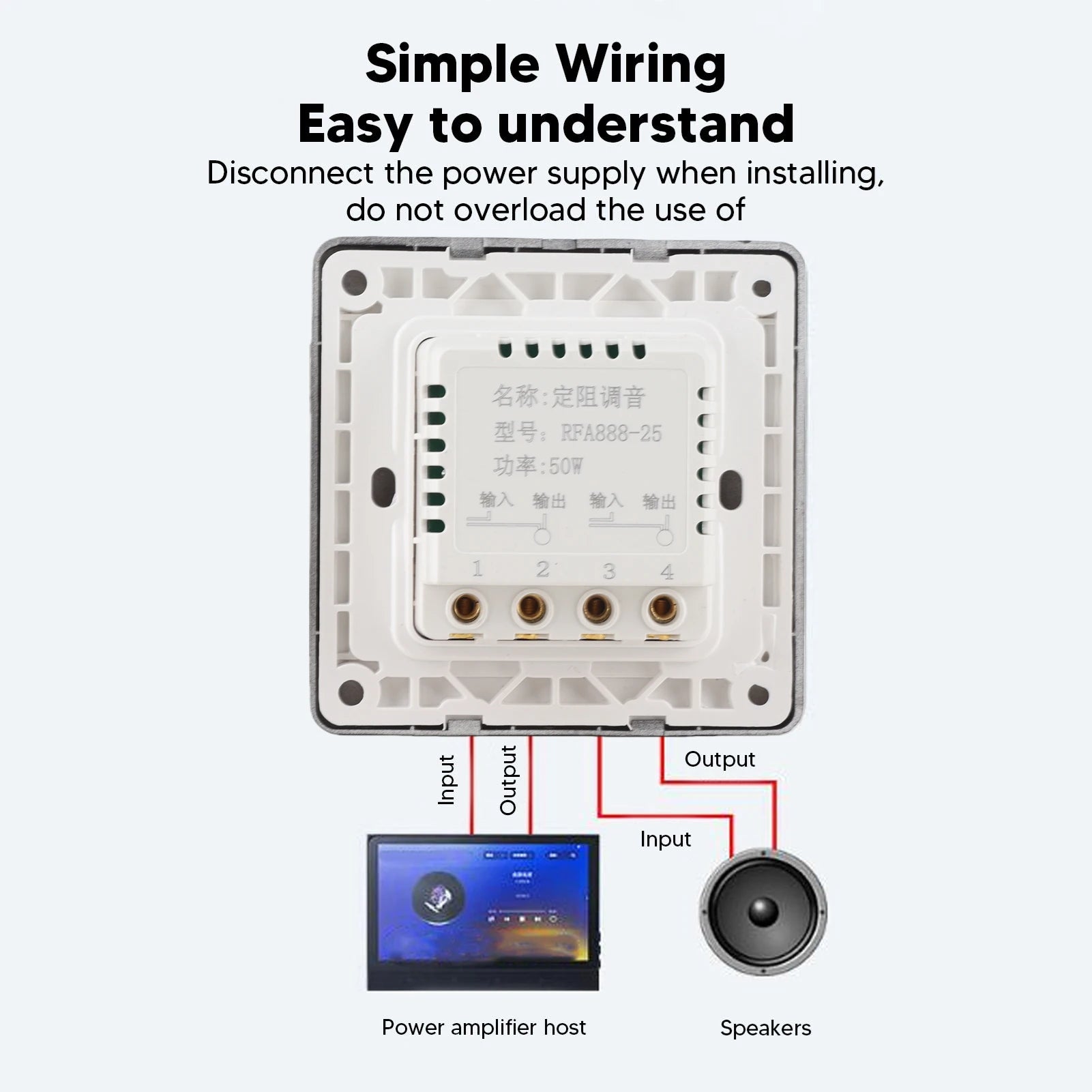 50W Wall Volume Control for Home Speakers Volume Controller Professional Safety 5 Gears Tuning Knob Zpaxo