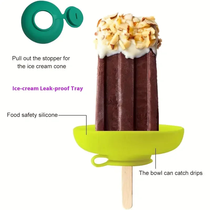 Leak-Proof Silicone Ice Cream Molds - Colorful Popsicle Stand with Drip Lid , Portable Freezer Tray for Summer Treats Zpaxo
